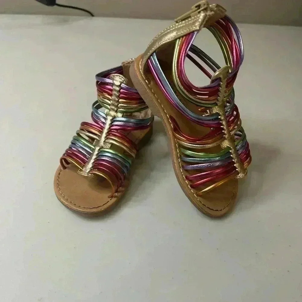 2/$28 Seychelles‎ Girl's Rainbow Gold Gladiator Sandals Zip Closure Size 7